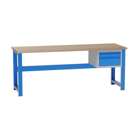 Banc de lucru atelier cu reglare pe înălțime LxlxH 2100x700x827-1027 mm Kovona, albastru RAL5012, 2 sertare - Kovona Lysa nad Labem