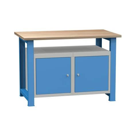 Banc de lucru atelier LxlxH 1200x700x827 mm Kovona, albastru RAL5012, 3 sertare, 2x  box container - Kovona Lysa nad Labem