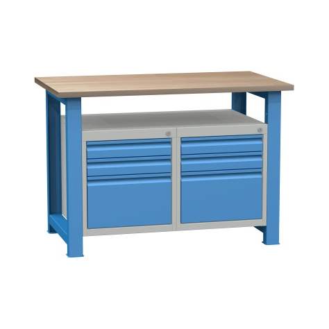 Banc de lucru atelier LxlxH 1200x700x827 mm Kovona, albastru RAL5012, 6 sertare - Kovona Lysa nad Labem
