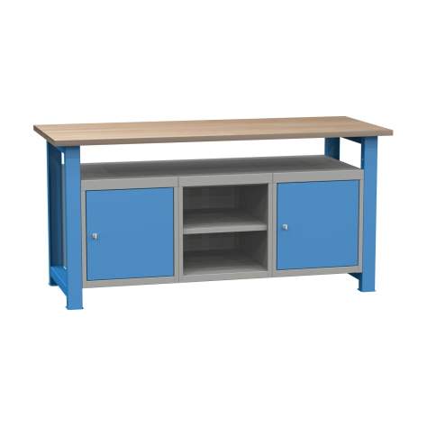 Banc de lucru atelier LxlxH 1700x700x827 mm Kovona, albastru RAL5012, 1 raft, 2 box container - Kovona Lysa nad Labem