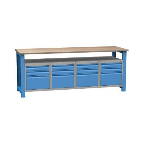 Banc de lucru atelier LxlxH 2100x700x827 mm Kovona, albastru RAL5012, 4x3 sertare - Kovona Lysa nad Labem