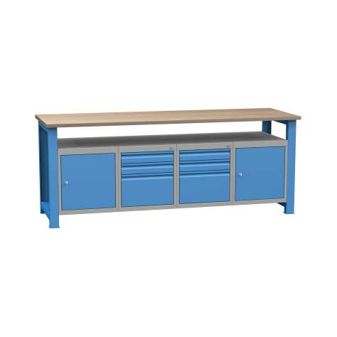 Banc de lucru atelier LxlxH 2100x700x827 mm Kovona, albastru RAL5012, 2x3 sertare, 2 box container - Kovona Lysa nad Labem