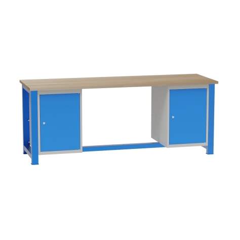Banc de lucru atelier LxlxH 2100x700x827 mm Kovona, albastru RAL5012, 2 box container - Kovona Lysa nad Labem