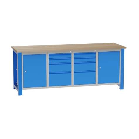 Banc de lucru atelier LxlxH 2100x700x827 mm Kovona, albastru RAL5012, 2x4 sertare, 2 box container - Kovona Lysa nad Labem