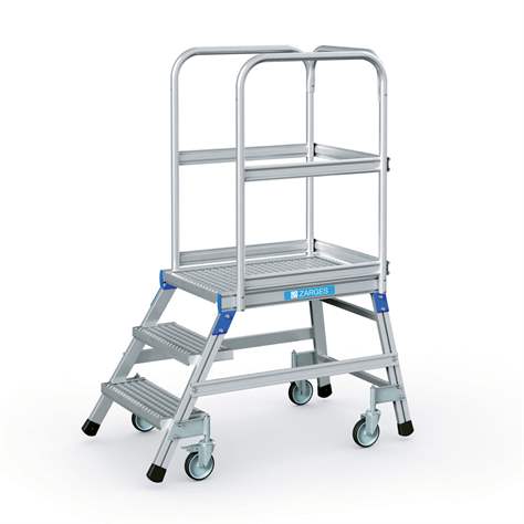 Scară punte cu trepte pe 1 parte - scară platformă cu trepte pe o parte, înălțime platformă 720 mm, 3 fuscele/trepte/trepte tip grătar