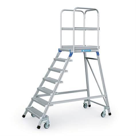 Scară punte cu trepte pe 1 parte - scară platformă cu trepte pe o parte, înălțime platformă 1680 mm, 7 fuscele/trepte/trepte tip grătar