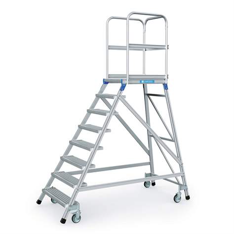 Scară punte cu trepte pe 1 parte - scară platformă cu trepte pe o parte, înălțime platformă 1920 mm, 8 fuscele/trepte/trepte tip grătar