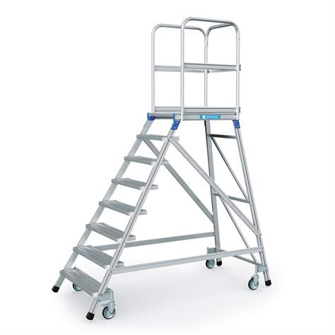 Scară punte cu trepte pe 1 parte - scară platformă cu trepte pe o parte, înălțime platformă 1920 mm, 8 fuscele/trepte aluminiu antialunecare