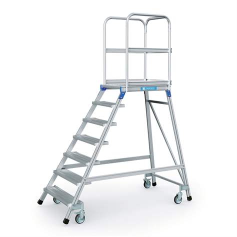 Scară punte cu trepte pe 1 parte - scară platformă cu trepte pe o parte, înălțime platformă 1680 mm, 7 fuscele/trepte aluminiu antialunecare