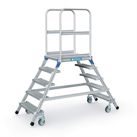 Scară punte cu trepte pe 2 părți - scară platformă cu trepte pe ambele părți, înălțime platformă 1200 mm, 5 fuscele/trepte/trepte tip grătar