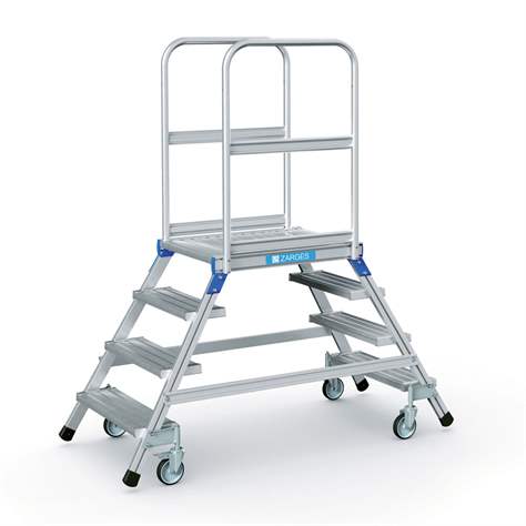 Dvojstranný plošinový rebrík, výška plošiny 960 mm, 4 stupne z rýhovaneho hliníka