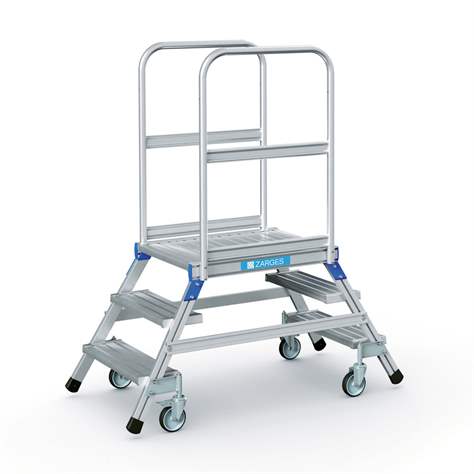 Scară punte cu trepte pe 2 părți - scară platformă cu trepte pe ambele părți, înălțime platformă 720 mm, 3 fuscele/trepte aluminiu antialunecare