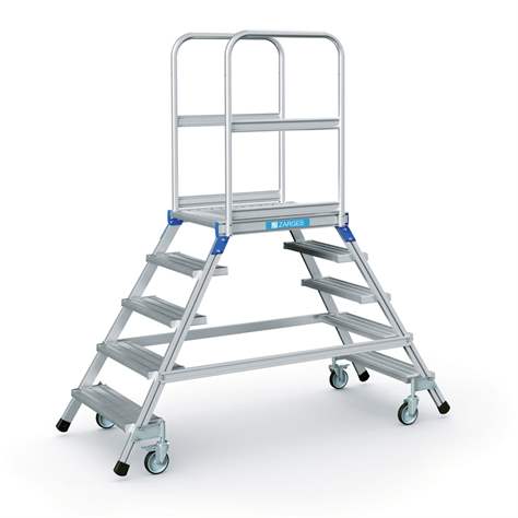 Dvoustranný plošinový žebřík, výška plošiny 1200 mm, 5 stupňů z rýhovaného hliníku