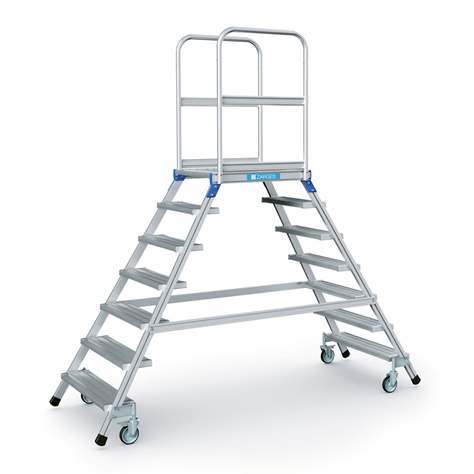 Scară punte cu trepte pe 2 părți - scară platformă cu trepte pe ambele părți, înălțime platformă 1680 mm, 7 fuscele/trepte aluminiu antialunecare