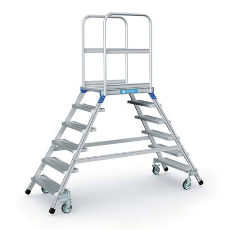 Scară punte cu trepte pe 2 părți - scară platformă cu trepte pe ambele părți, înălțime platformă 1440 mm, 6 fuscele/trepte aluminiu antialunecare