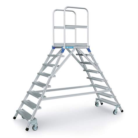 Scară punte cu trepte pe 2 părți - scară platformă cu trepte pe ambele părți, înălțime platformă 1920 mm, 8 fuscele/trepte aluminiu antialunecare