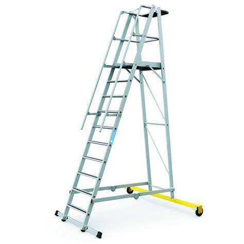 Scara mobila pliabila cu platforma de stationare, inaltime platforma 2.6 m, 10 fuscele trepte