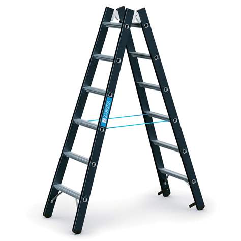 Stehleiter, beidseitig begehbar, Belastung 250 kg, Höhe 1780 mm, 2 x 6 Stufen