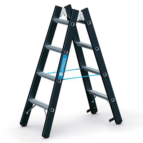 Scară dublă cu urcare pe 2 tronsoane, portanță max. 250 kg, înălțime 1220 mm, 2 x 4 fuscele/trepte