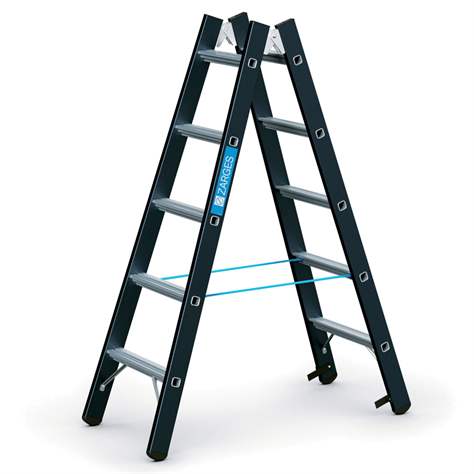 Stehleiter, beidseitig begehbar, Belastung 250 kg, Höhe 1500 mm, 2 x 5 Stufen