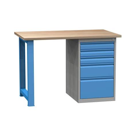 Banc de lucru atelier LxlxH 1200x700x827 mm Kovona, albastru RAL5012/ gri RAL7035, 5 sertare - Kovona Lysa nad Labem