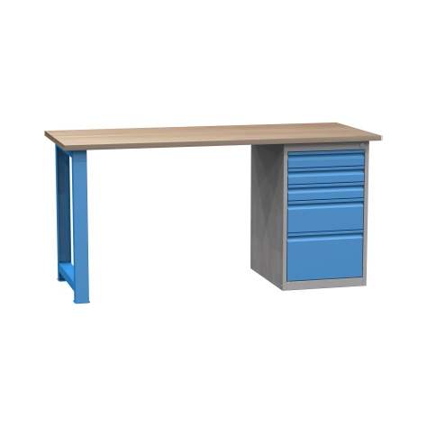 Banc de lucru atelier LxlxH 1700x700x827 mm Kovona, albastru RAL5012/ gri RAL7035, 5 sertare - Kovona Lysa nad Labem