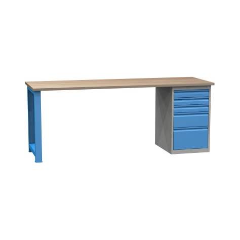 Banc de lucru atelier LxlxH 2100x700x827 mm Kovona, albastru RAL5012/ gri RAL7035, 5 sertare - Kovona Lysa nad Labem