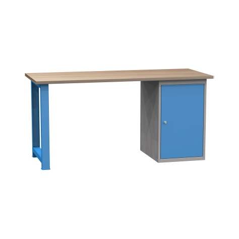 Banc de lucru atelier LxlxH 1700x700x827 mm Kovona, albastru RAL5012/ gri RAL7035, 1 box container - Kovona Lysa nad Labem