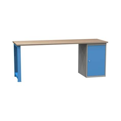 Banc de lucru atelier LxlxH 2100x700x827 mm Kovona, albastru RAL5012/ gri RAL7035, 1 box container - Kovona Lysa nad Labem