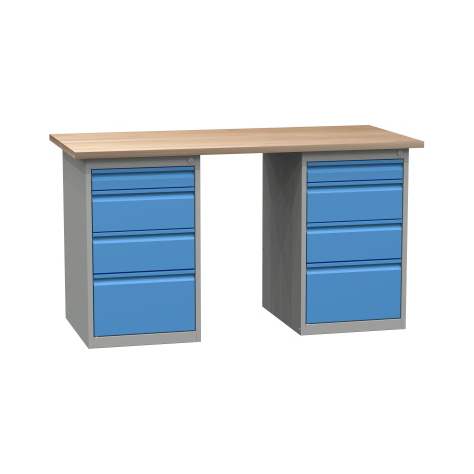 Banc de lucru atelier LxlxH 1200x700x827 mm Kovona, albastru RAL5012/ gri RAL7035, 8 sertare - Kovona Lysa nad Labem