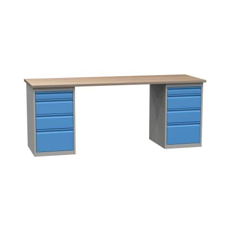 Banc de lucru atelier LxlxH 2100x700x827 mm Kovona, albastru RAL5012/ gri RAL7035, 8 sertare - Kovona Lysa nad Labem
