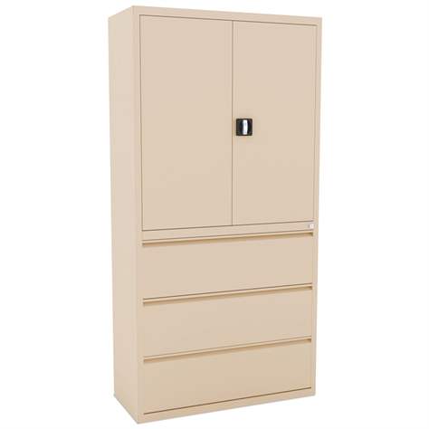 Stahl-Fachbodenschrank mit Registratur, 3 Schubladen + Schrank 999 mm, Farbe beige RAL1015 - Malow