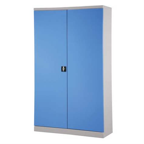 Dulap atelier cu polițe, uși batante-mobilier metalic organizator atelier, HxLxl: 1990x1000x435 mm, cap. port. 60 kg, gri RAL7035/albastru RAL5012 - Malow