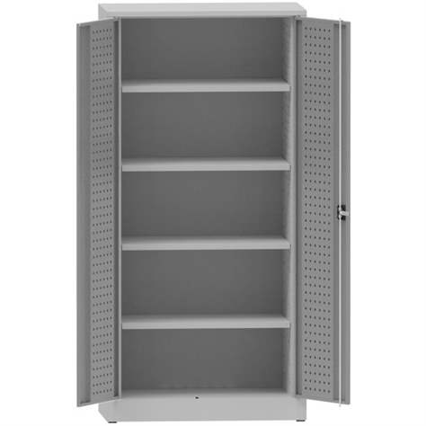 Dulap atelier pentru scule, HxLxl: 1950x950x500 mm, cu placă perforată, 4 polițe, gri RAL7035 - Kovona Lysa nad Labem