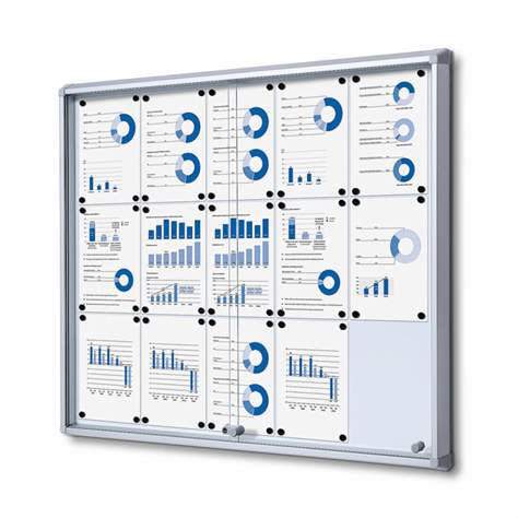 Informační vitrína, s posuvnými dveřmi, bílá magnetická zadní stěna, pro počet listů 15xA4
