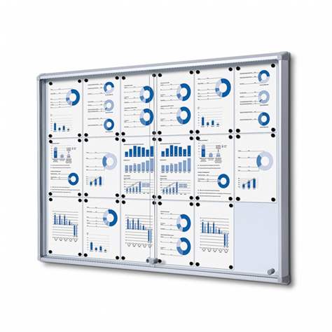 Informační vitrína, s posuvnými dveřmi, bílá magnetická zadní stěna, pro počet listů 18xA4