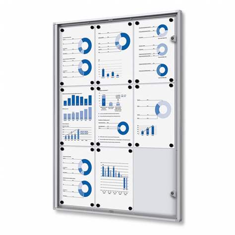 Informační vitrína, bílá magnetická zadní stěna, pro počet listů 9xA4