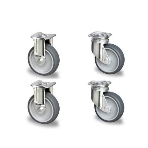 Transportroller 600 x 400 mm, offen, 2 Lenk- und 2 Bockrollen mit Gummirädern, Farbe rot - Bild2