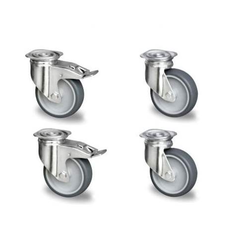 Transportroller 600 x 400 mm, offen, 4 Lenkrollen mit Gummirädern (2 mit Bremse), Farbe orange - Bild2