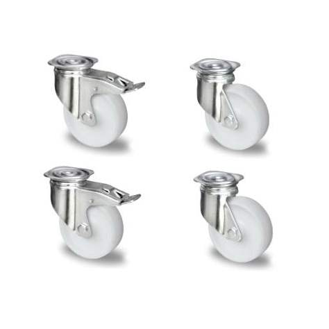 Transportroller 600 x 400 mm, geschlossen, 4 Lenkrollen mit Kunstoffräder (2 mit Bremse), Farbe rot - Bild2