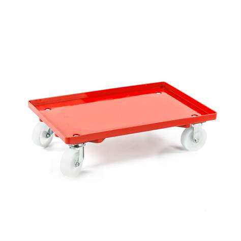 Transportroller 600 x 400 mm, geschlossen, 2 Lenk- und 2 Bockrollen mit Kunstoffräder, Farbe rot