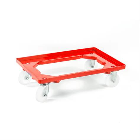 Transportroller 600 x 400 mm, offen, 2 Lenk- und 2 Bockrollen mit Kunstoffräder, Farbe rot