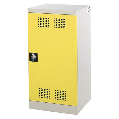 Skříň pro chemikálie, jednodvéřová, spodní záchytná vana + 1 vanová police, š x h x v: 500x500x1000 mm, dveře žluté RAL1023 - obrázek2