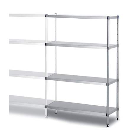 Raft cu inserare din inox, 4 polițe netede 1000 x 400 mm, înălţimea 1800 mm, raft adițional alăturat