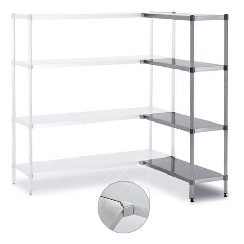 Raft cu inserare din inox, 4 polițe netede 1000 x 400 mm, înălţimea 2000 mm, raft de colț dreapta