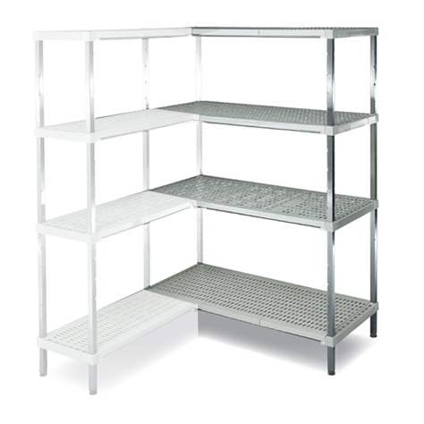 Edelstahl-Steckregal, 4 gelochte PP-Fachböden, H x B x T: 1800x1000x400 mm, Anbau-Element