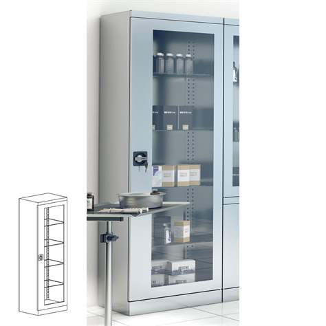 Edelstahlschrank, verglast, Flügeltüren, HxBxT: 1800 x 600 x 435 mm - Malow