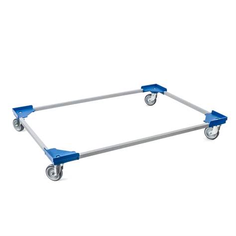 Transportroller VARIABLE 1200 x 800 mm, 4 Lenkrollen mit Gummirädern, Farbe blau