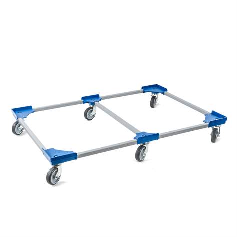 Transportroller VARIABLE 1200 x 800 mm, unterteilt, 6 Lenkrollen mit Gummirädern, Farbe blau