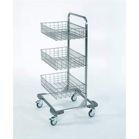 Fahrbare Gitterkorbständer aus Edelstahl, 3 Körbe, HxBxT: 1120x570x550 mm